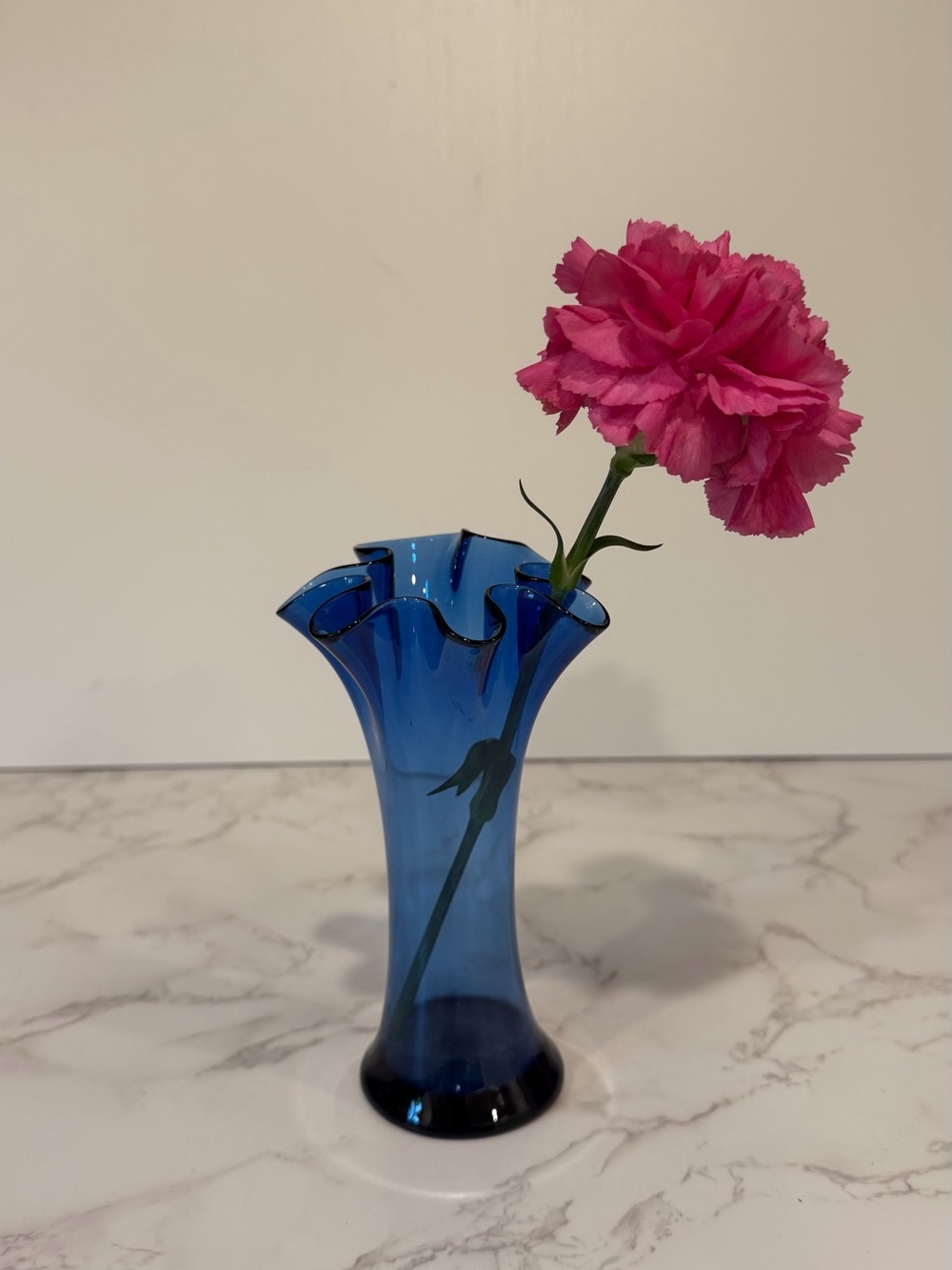 Vintage Cobalt Blue Ruffled Glass Bud Vase 6”